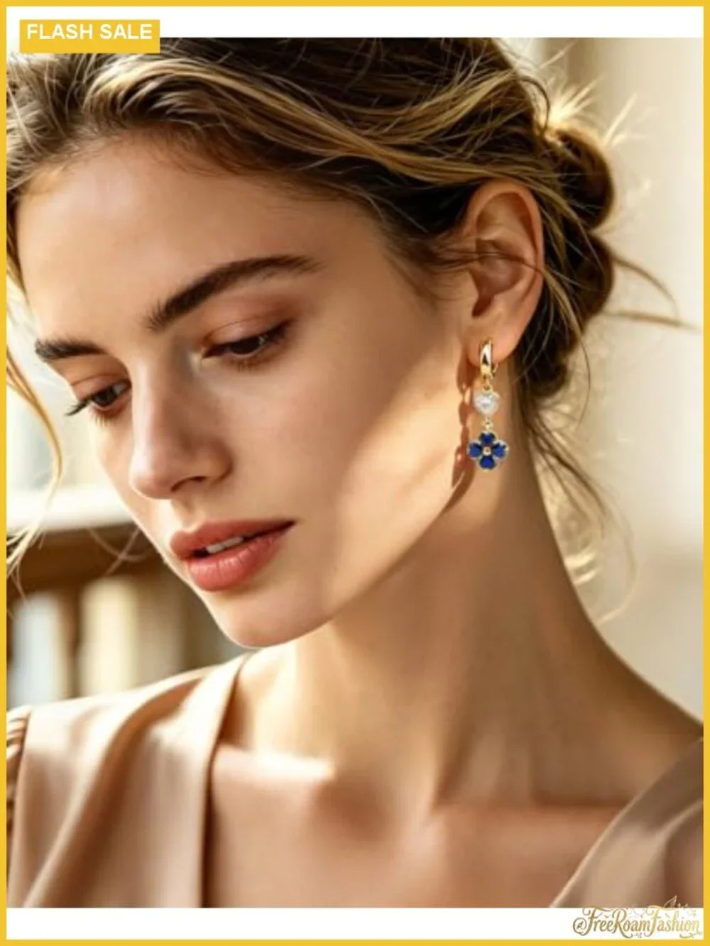 18K Gold Plated Four Leaf Clover Dangle Earrings Crystal Charm